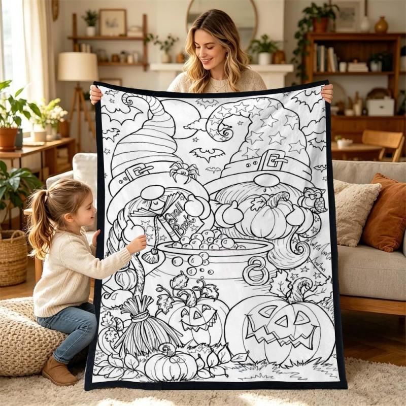 Kids Coloring Blanket Family DIY Painting Activity Gift Animal Themed Soft Throw