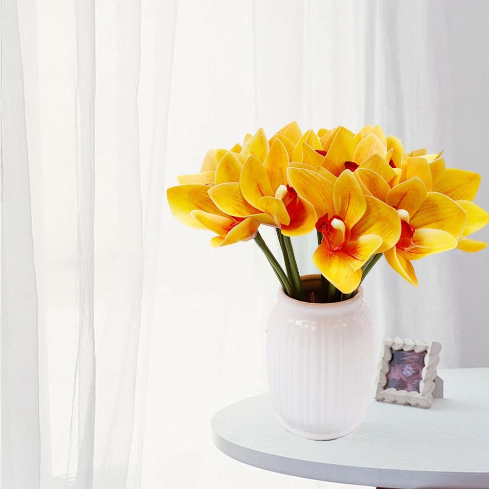 Iron Wire Stem Faux Orchid Decor 6 Stems Fake Orchid Bouquet For Parties