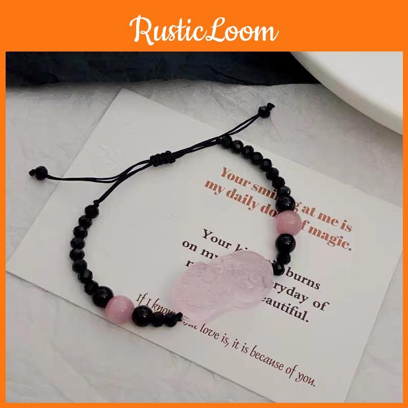 Rose Quartz Bohemian Pixiu Bracelet Handmade Resin For Friendship And Luck