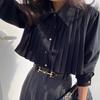 Ladies' Pleated Shirt Loose Turndown Collar Single Breasted Button Solid Color Ladies Shirts Spring Fashionable Versatile Famale Top
