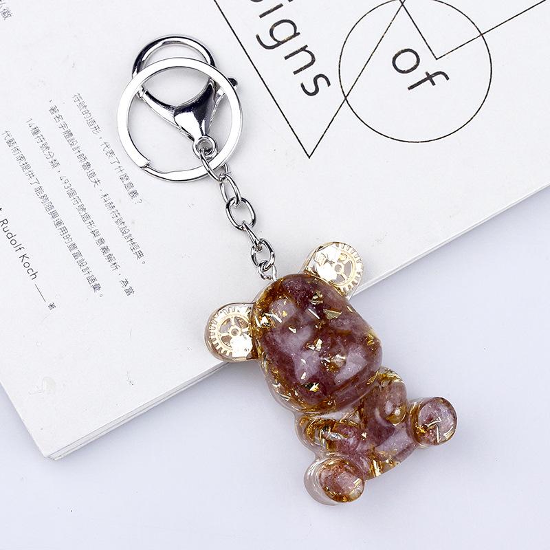 Crystal Resin Bear Keychain - Creative Hugging Bear Design for Car Keys