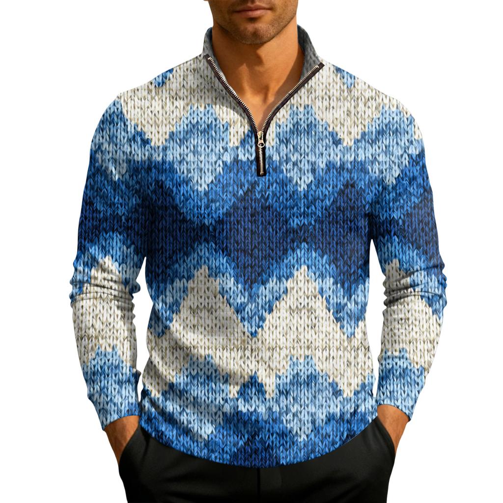 Men's Knit Quarter-Zip Stand Collar Pullover