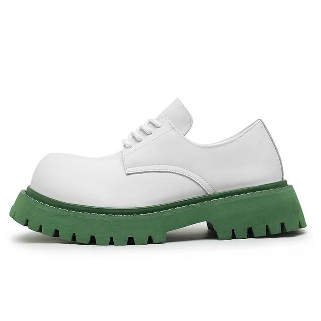 Hight Quality  New British Street Style Mixed Leather Shoes For Men's  Black White  Dress Height Increasing Shoes