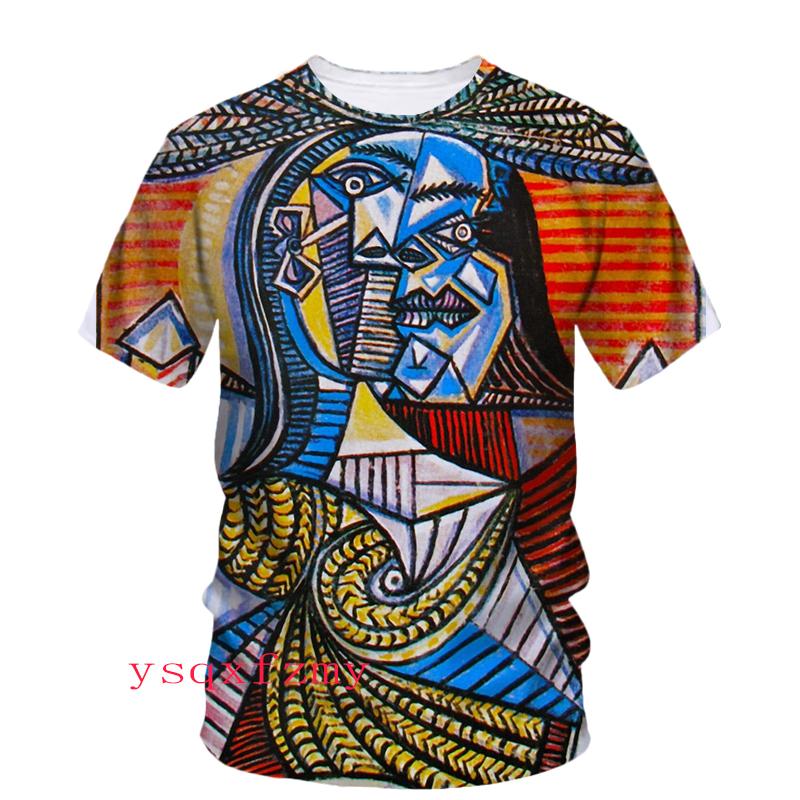 Picasso Oil Painting 3D Printing HD Art Graffiti Personality Fashion Men And Women Round Neck Short Sleeve Street Casual T-shirt
