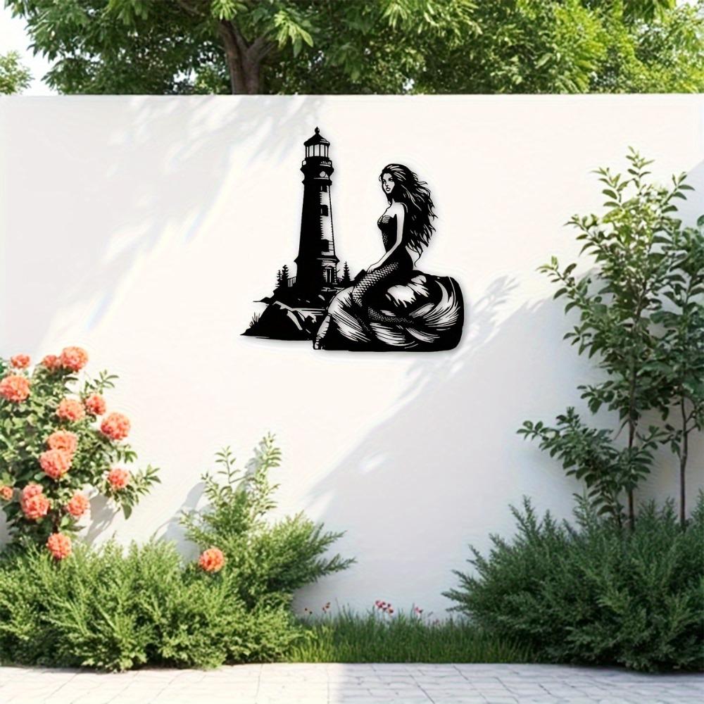 15.7 Inch Lighthouse Seal Female Keeper Metal Wall Art Nautical Line Decor Easy To Hang Beach House Ocean Themed Room