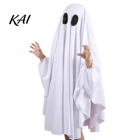 Geisterfest Kleidung Halloween Kostüm für Kinder Erwachsene, Cosplay Kostüm, Unisex Kleidung Gruseliger Weißer Umhang mit Schwarzen Augenlöchern