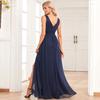 2024 Sparkling Chiffon Sleeve Double V-Neck A-Line Bridesmaid Dress with Side Slit