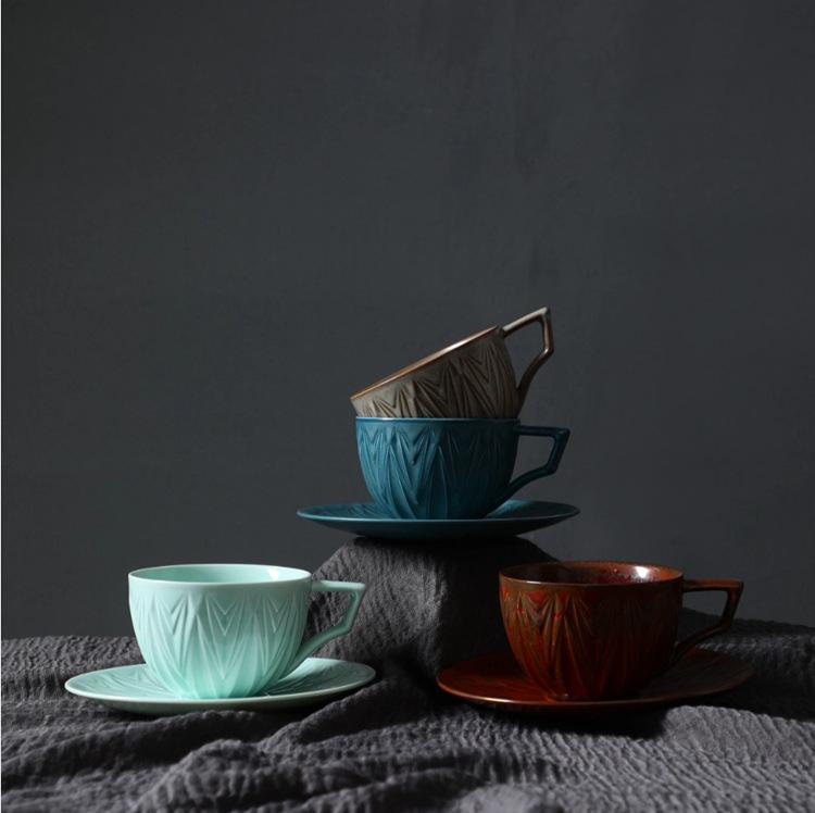 Ofengeänderte Latte Kaffeetasse und Untertasse Set Retro Keramiktasse Kreative Nachmittagstee Kaffeetasse Grobkeramik Haushalt