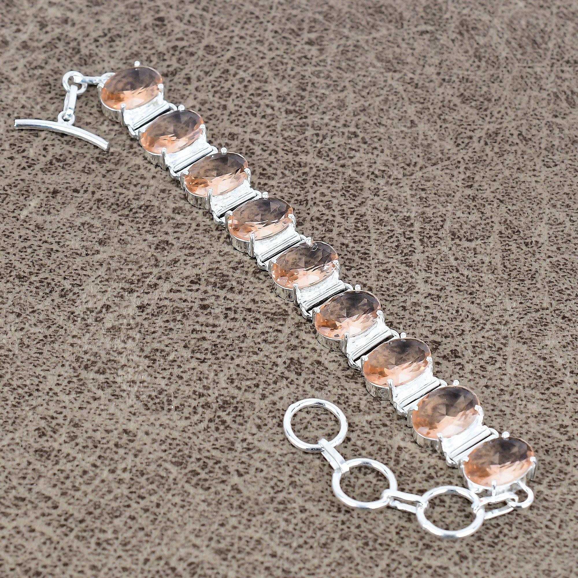 

Morganite Gemstone Handmade 925 Sterling Silver Bracelet 7-8 KKG-148