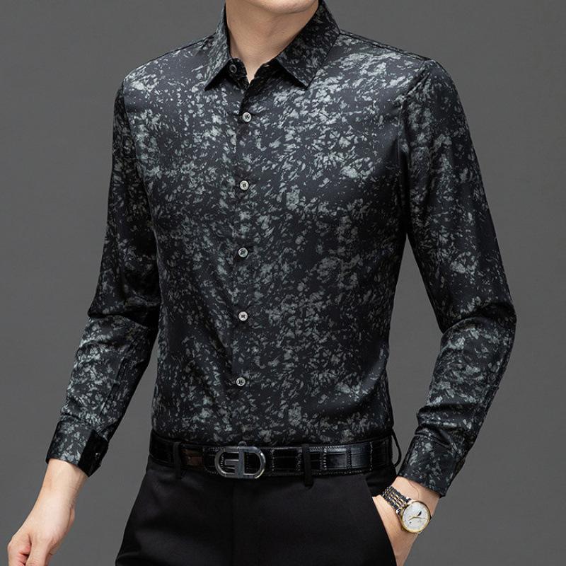 Autumn Men's Long Sleeve Shirt Slim Fit Fashion Casual Lapel Collar