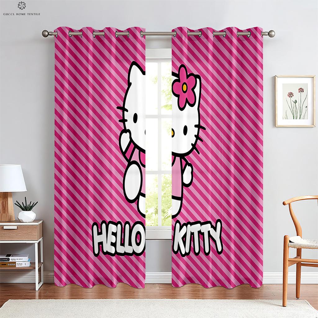 Cartoon Pattern Curtains for Kids Room Kitchen Area Study Room Decoration Rod Pocket Home Decoration Cute Pink Blue 2 Pcs