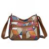 Women's Crossbody Bag Large Capacity Mother Bag Stitching Middle-Aged Soft Leather Shoulder Bag Mobile Phone Bag