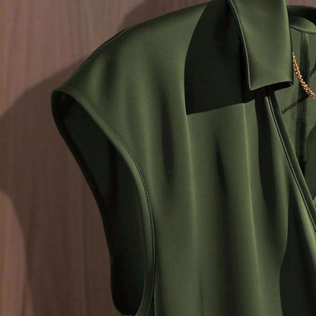 Women's Casual Satin V-Neck Tie-Front Bow Blouse