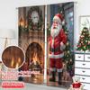 2pcs 2D flat printing Merry Christmas Scene Curtains Santa Claus Christmas Stocking Fireplace Fabric Without Electricity 0 for