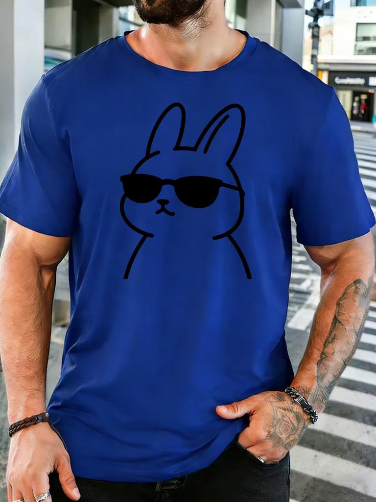 Unisexs White Crew Neck Tee Line Sketch Sunglasses Rabbit Graphic Print Loose Summer Street Casual Daily Basic Short Sleeve Top