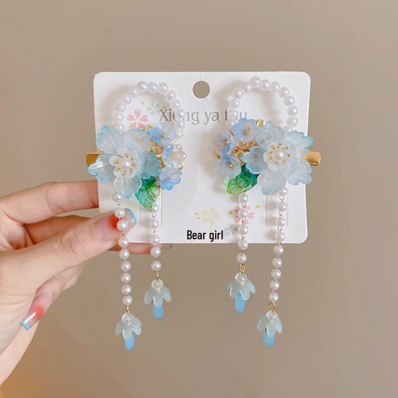 

Ретро заколки для волос Ханфу для девочек: Сказочный головной убор с кисточками в виде цветов и элегантные заколки для волос