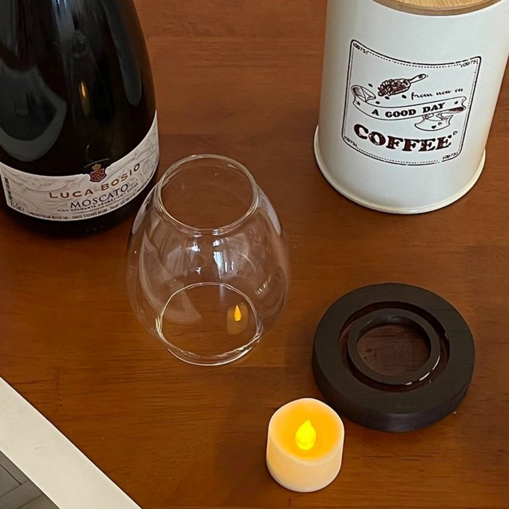 Glass Candlesticks with Cup Cover Round Table Decoration Ornaments Windproof Candle Holders  Home