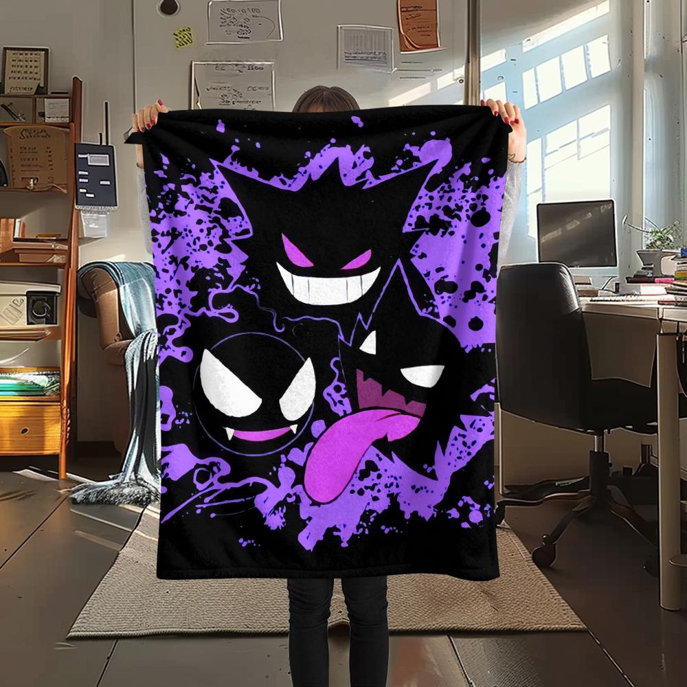 Coperta in Flanella con Fantasia Pokémon Gengar, Alta qualità Confortevole per Tutte le Stagioni, Arredamento per la Casa, Calore e Comfort, Perfetta per Regali.