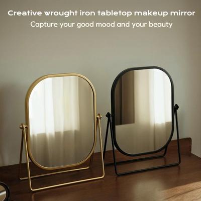 Tabletop Vanity Makeup Mirror Metal Iron Frame Rotatable Luxury Dressing Mirror Standing for Home Bedroom Dresser Decoration