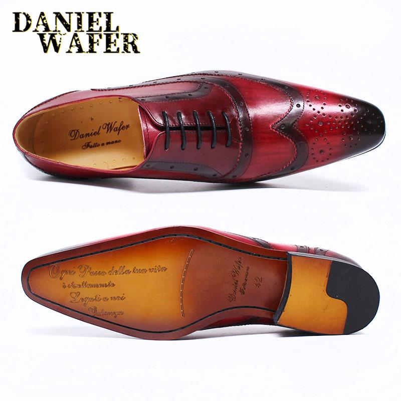 Fashion Men's Fashion Oxford Shoes Black Red Pointed Wingtip Lace-Up Formal Leather Shoes for Office Wedding Dress Luxury