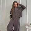 Womens 2-Piece Tracksuit Solid Color Long Sleeve Zip Up Top Elastic Waist Pants Casual Sportswear