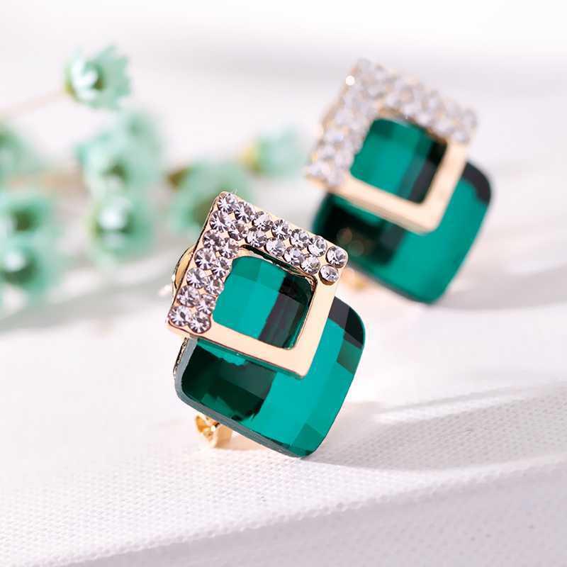 Trendy Green Square Earrings Women Charm Geometric Stud Earring Bridal Engagement Party Jewelry Anniversary Gifts