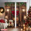 2pcs 2D Flat Printing Merry Christmas Popular Window Curtains Red Rose Wood 0 Fabric Without Electricity Festive Wall Decor for