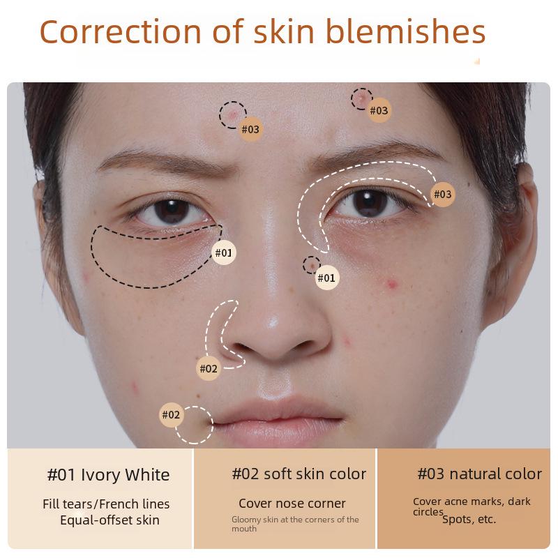 Hanlun Meiyu Silky Triple Tone Concealer for Acne, Dark Circles, Spots - Moisturizing, Long-lasting Repair Cream