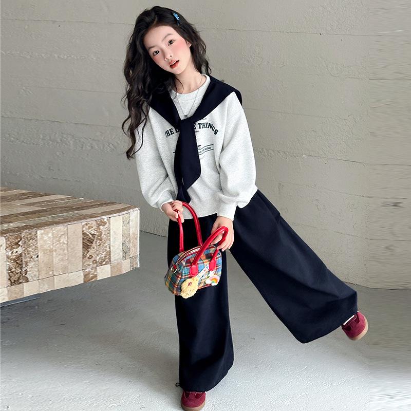 

Girls Spring & Autumn Sailor Collar Sweatshirt and Cargo Pants Set - 2025 Collection 120cm