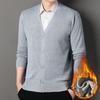 Men's Fall/Winter V-Neck Fleece-Lined Warm Cardigan: Knit Jacket for Middle-Aged and Elderly Men