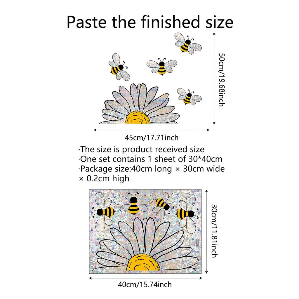 1pc Colorful Sunflower Bees Window Stickers Set Vinyl Wall Decals Static Glass Decor Stickers for Nursery Home Office Decoration