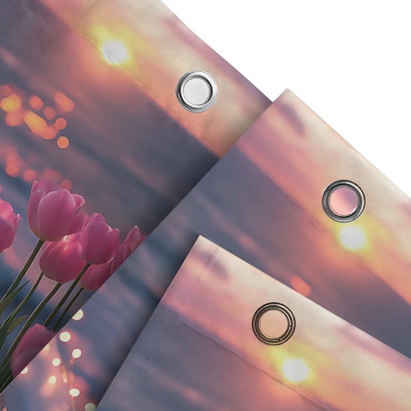 Elegant Sunset Tulip Shower Curtain for Bathroom Decor - Vibrant Pink Flowers and Serene Waterproof Polyester Fabric Easy-Clean