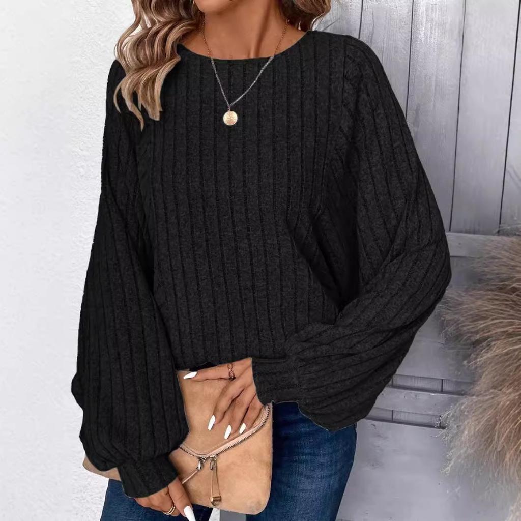 Fall Winter Plus Size Women's Solid Color Casual Comfy Unique Lantern Sleeve Top