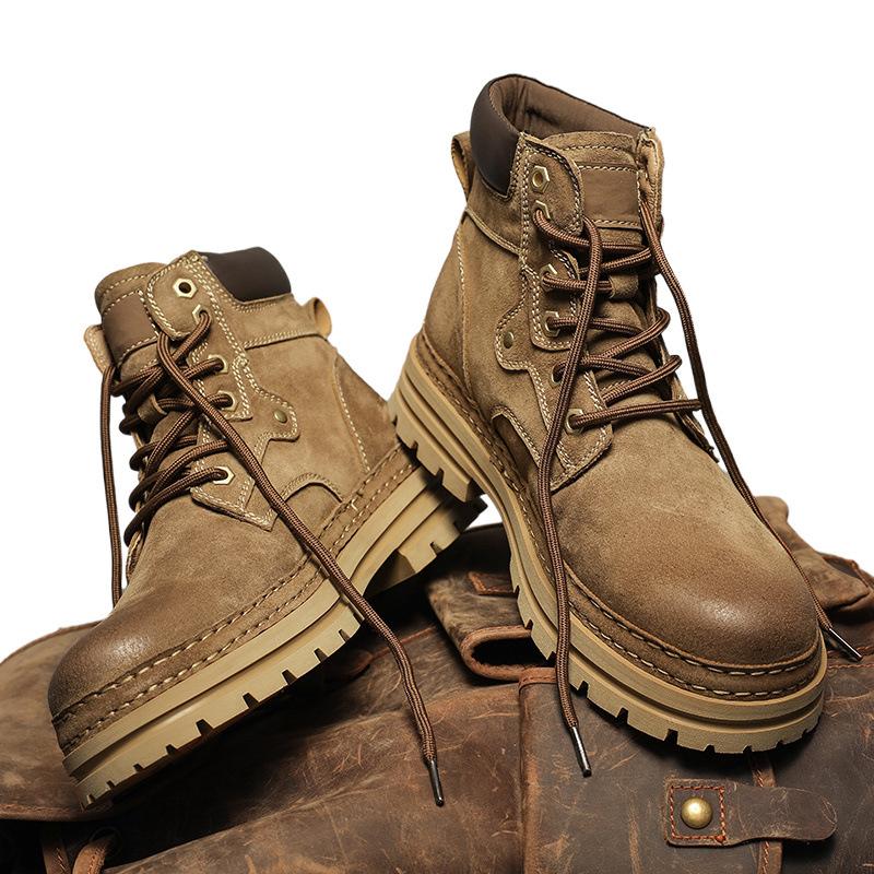 Martin boots winter British style American brown retro leather boots velvet cotton shoes big head leather boots