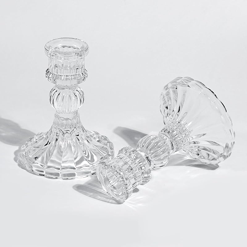 Стеклянные подсвечники высотой 4 дюйма, 2 шт., набор подсвечников из прозрачного стекла для конусных свечей, хрустальные подсвечники для настольной композиции, держатели для свечей 2