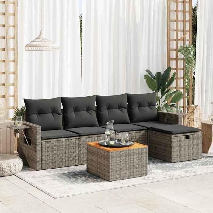 VidaXL Garden Lounge Set 6 Pcs with Grey Cushions Wicker, Outdoor Sofa Set, Corner Sofa Set 3325812