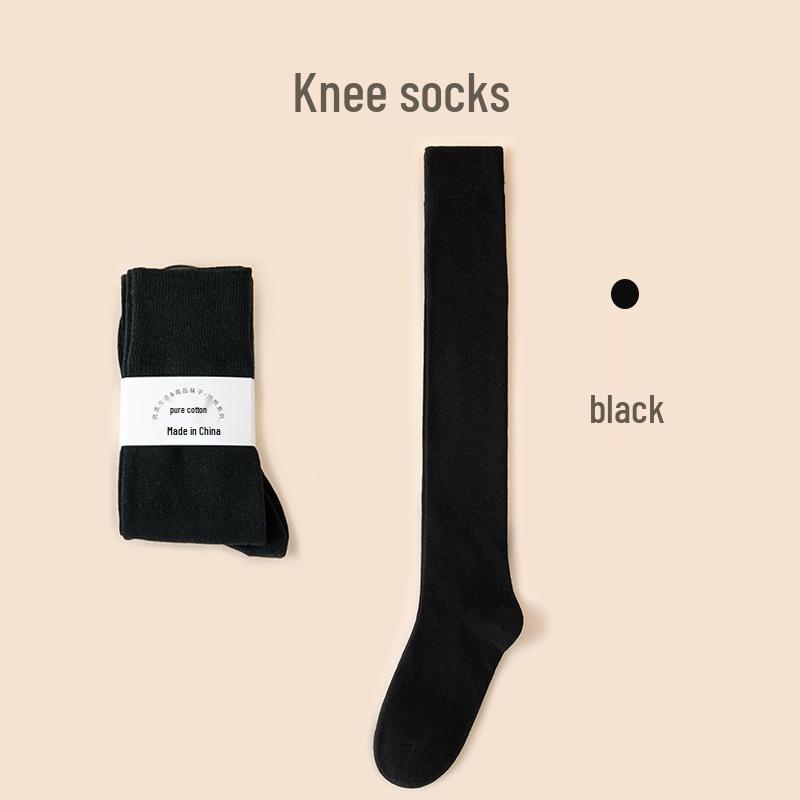 Women's Premium Cotton Mid-Calf & Thigh-High Socks: Versatile for All Seasons, Black