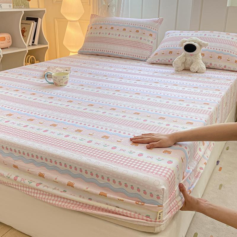 Bettlaken, Spannbettlaken, Studentenwohnheim Baumwoll-Steppdecken, Kinder Cartoon Doppellagiges Garn Spannbettlaken, Matratzenschoner, Kissenbezüge