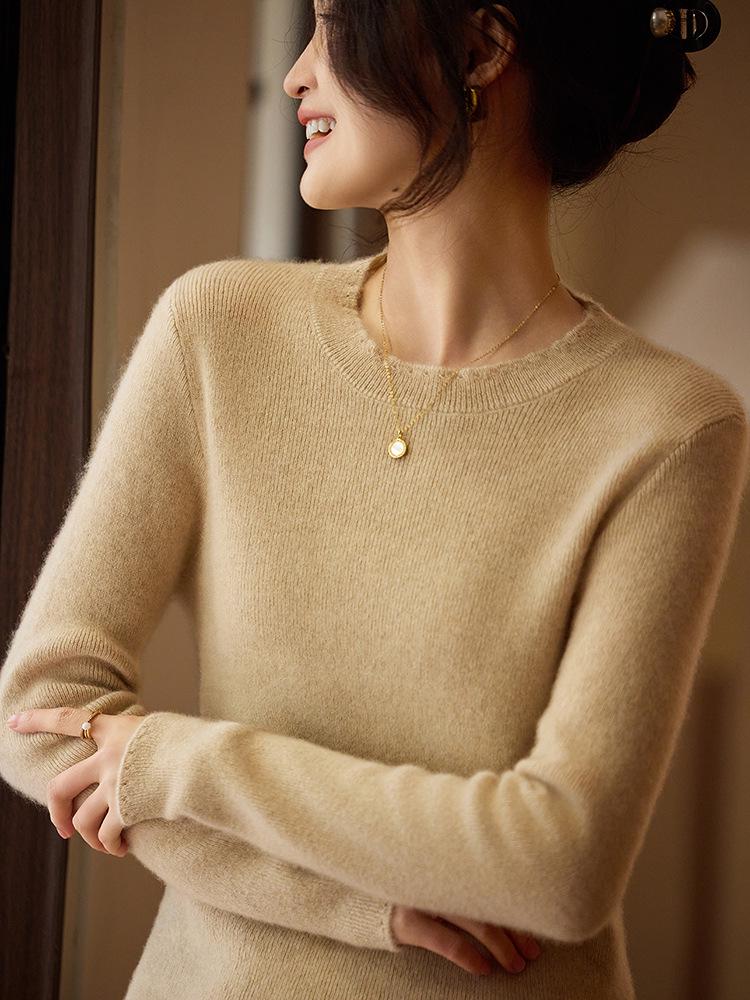Women's 2025 Pure Wool Cashmere Round Neck Loose Knit Sweater Base Layer Top