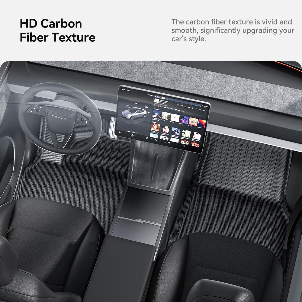 YZ For Tesla Model Y Juniper 2025 TPE Floor Mat Carbon Fiber Pattern Car Waterproof Anti-Slip Trunk Floor Liner Backrest Mats
