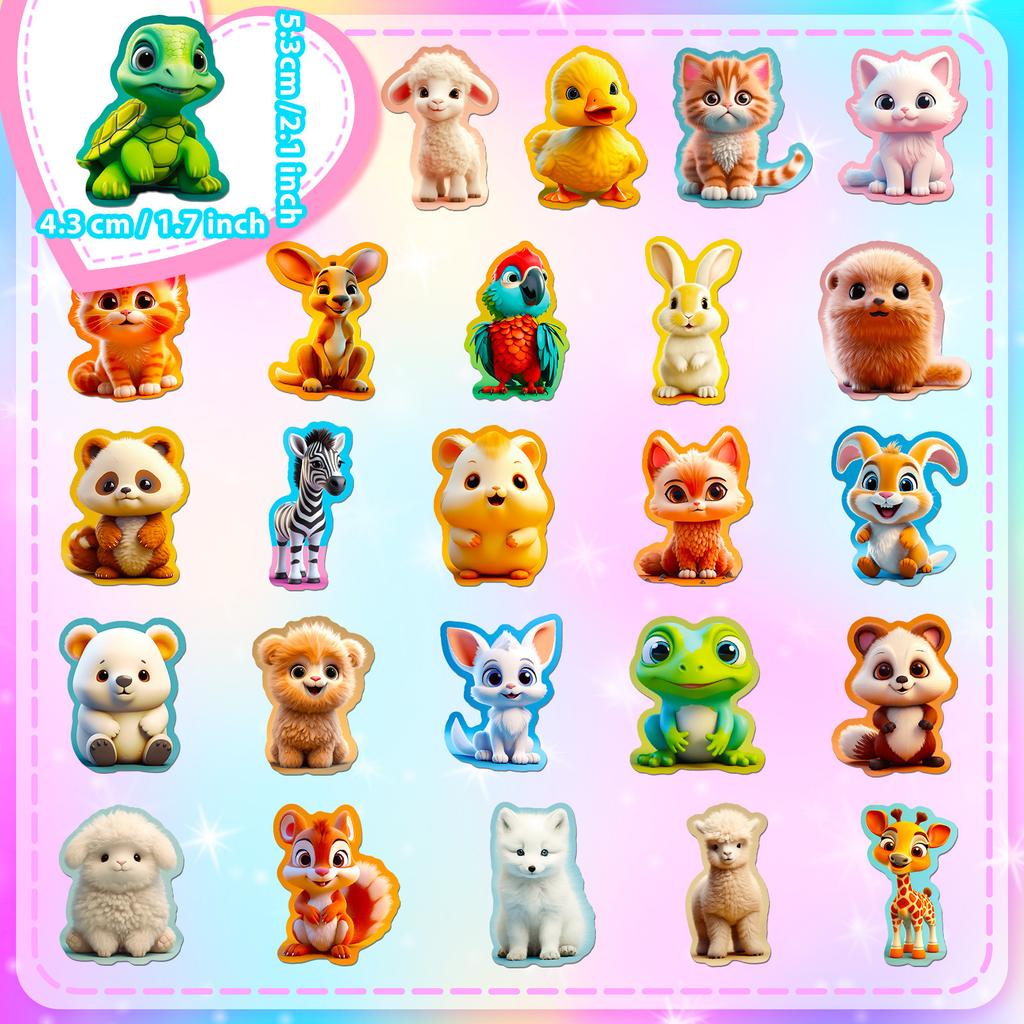 50 3D Animal Series Cute Cartoon Stickers Ins Creative 3D Cartoon Animal Avatar Children's Stickers