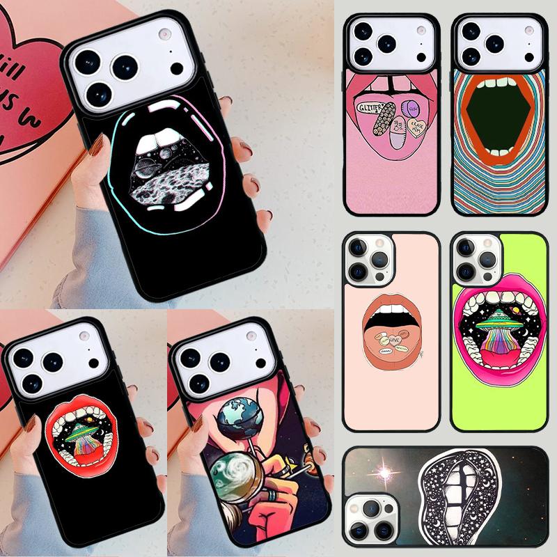 Space Lips Phone Case For iPhone 17 Air 14 15 13 12 Max Cover For Apple 16e 11 Pro Max Plus Coque