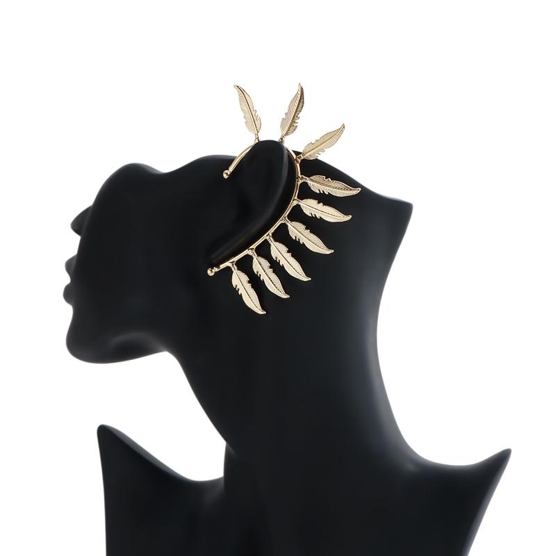Fashion Metal Feather Ear Cuff Earrings for Women Exaggerated C-Shaped Ear Hook Without Ear Hole Clip On Earrings Decor Jewelry