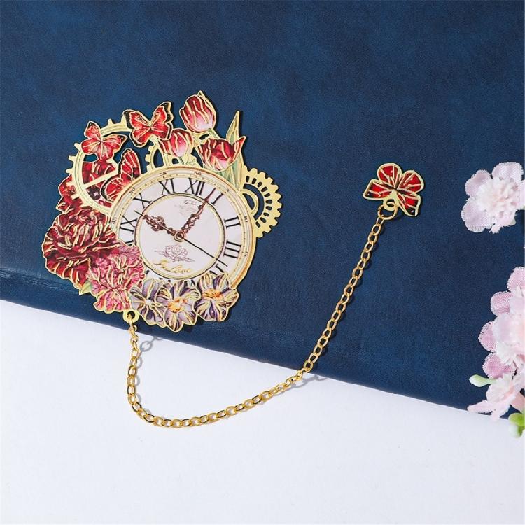 Creative Book Markers Flower & Clock Bookmarks with Pendant Chain Page Markers Retro Bookmarks for Students Teachers