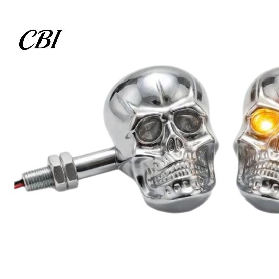 Decorative Skull 1 Pair Motorcycle LED Turn Signal Light, Head Warning Indicator Halloween Decorations Waterproof Universal Blinker for Ebike