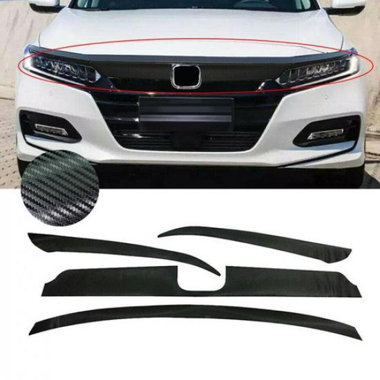 4pc Carbon Fiber Style Front Bumper Grille Wrap Decal For Honda Accord 2018-