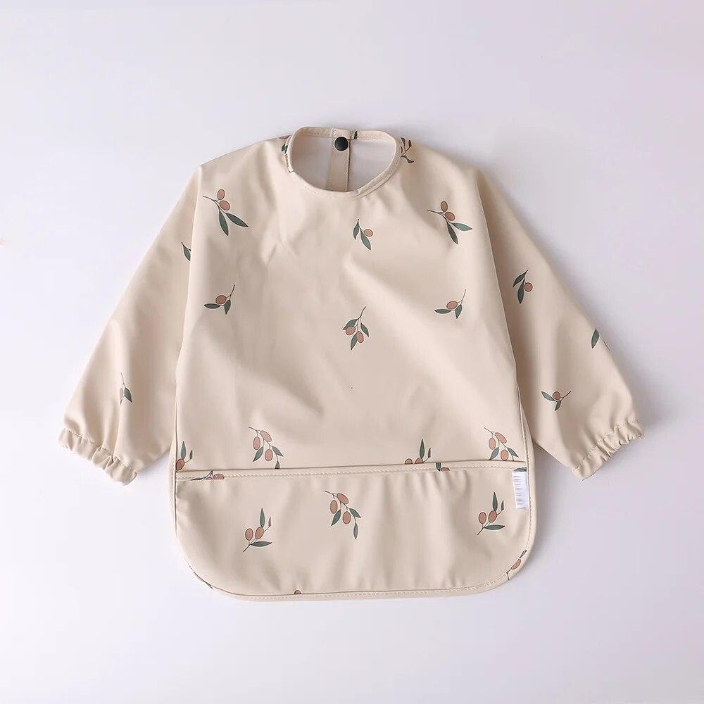 1pcs Children Feeding Aprons Long Sleeve Baby Bib With Pocket Full Cover Kid Gown With Bag Waterproof Long-Sleeve Smock
