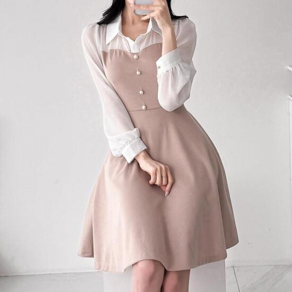 New ArrivalS Open Run Women S Pearl Button Flare Mini dreSS