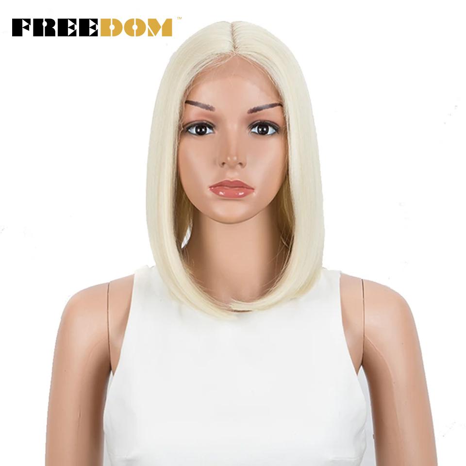 

FREEDOM Synthetic Lace Wigs Straight Short Bob Ombre Blonde Blue Lace Wig Middle Part Lace Wigs For Black Women Cosplay Wigs (as the picture,12inches)