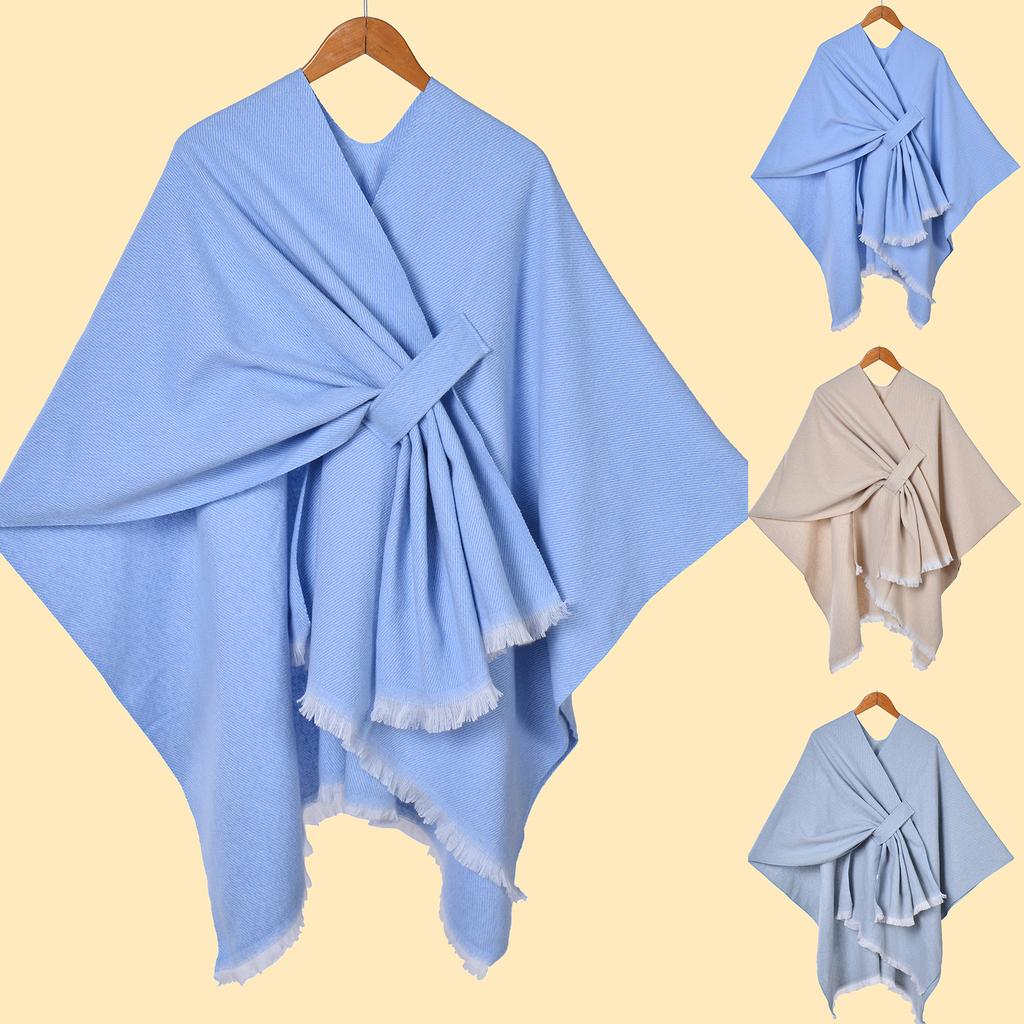 Ladies' Fashionable Warm Cloak, Double-sided Solid Color Slit, Imitation Cashmere, Draped Over Shawl